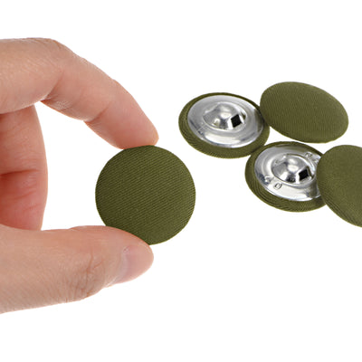 Harfington 10pcs Fabric Cloth Covered Button 25mm Round Metal Sewing Buttons, Navy Green