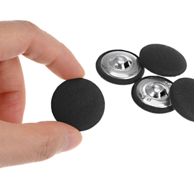 Harfington 10pcs Fabric Cloth Covered Button 25mm Round Metal Sewing Buttons, Black