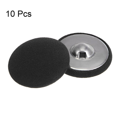 Harfington 10pcs Fabric Cloth Covered Button 30mm Round Metal Sewing Buttons, Black
