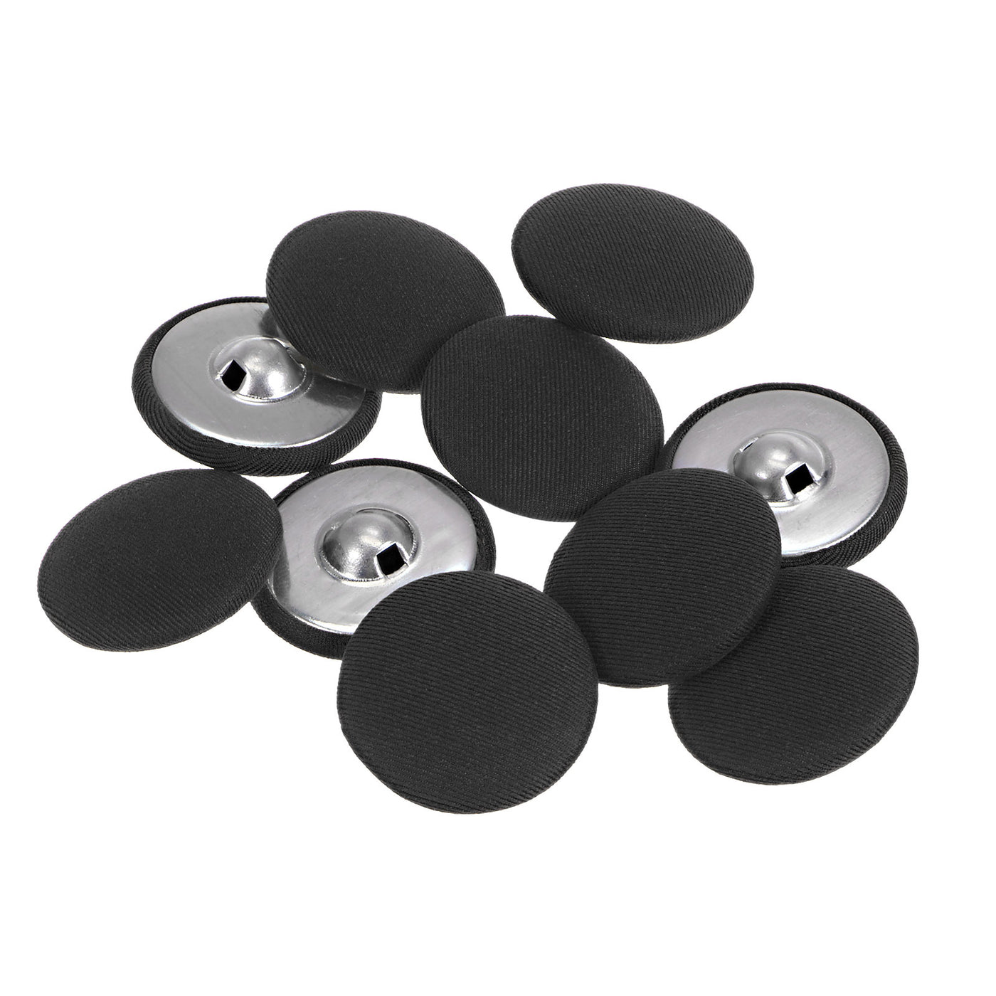 Harfington 10pcs Fabric Cloth Covered Button 30mm Round Metal Sewing Buttons, Black