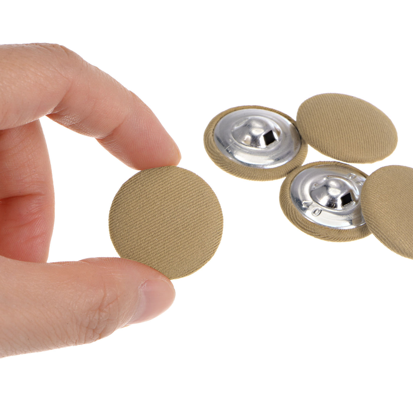 Harfington 10pcs Fabric Cloth Covered Button 25mm Round Metal Sewing Buttons, Khaki