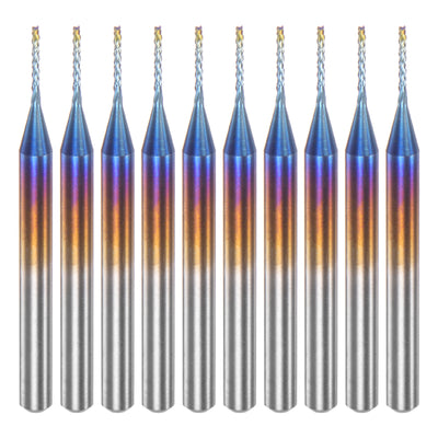 Harfington 10pcs 1/8" Shank 0.8mm Tungsten Carbide Blue Coated End Mill CNC Router Bits