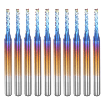Harfington 10pcs 1/8" Shank 1.6mm Tungsten Carbide Blue Coated End Mill CNC Router Bits