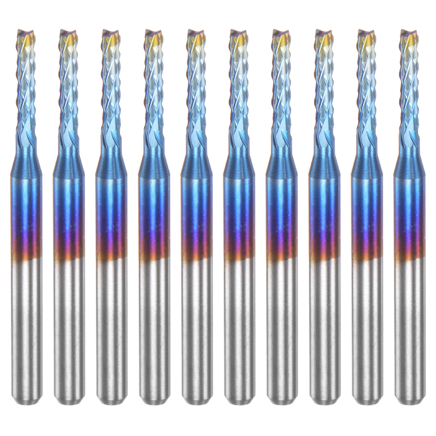 Harfington 10pcs 1/8" Shank 2mm Tungsten Carbide Blue Coated End Mill CNC Router Bits