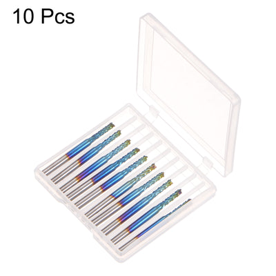 Harfington 10pcs 1/8" Shank 2.4mm Tungsten Carbide Blue Coated End Mill CNC Router Bits
