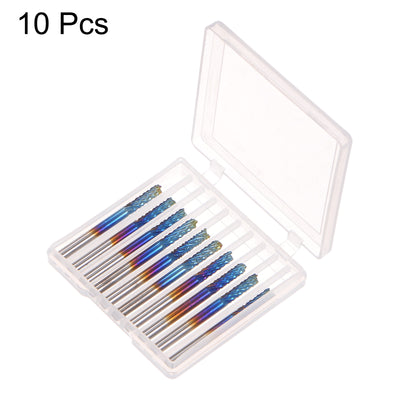 Harfington 10pcs 1/8" Shank 3mm Tungsten Carbide Blue Coated End Mill CNC Router Bits