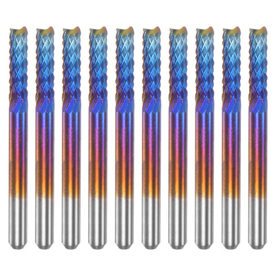Harfington 10pcs 1/8" Shank 3mm Tungsten Carbide Blue Coated End Mill CNC Router Bits