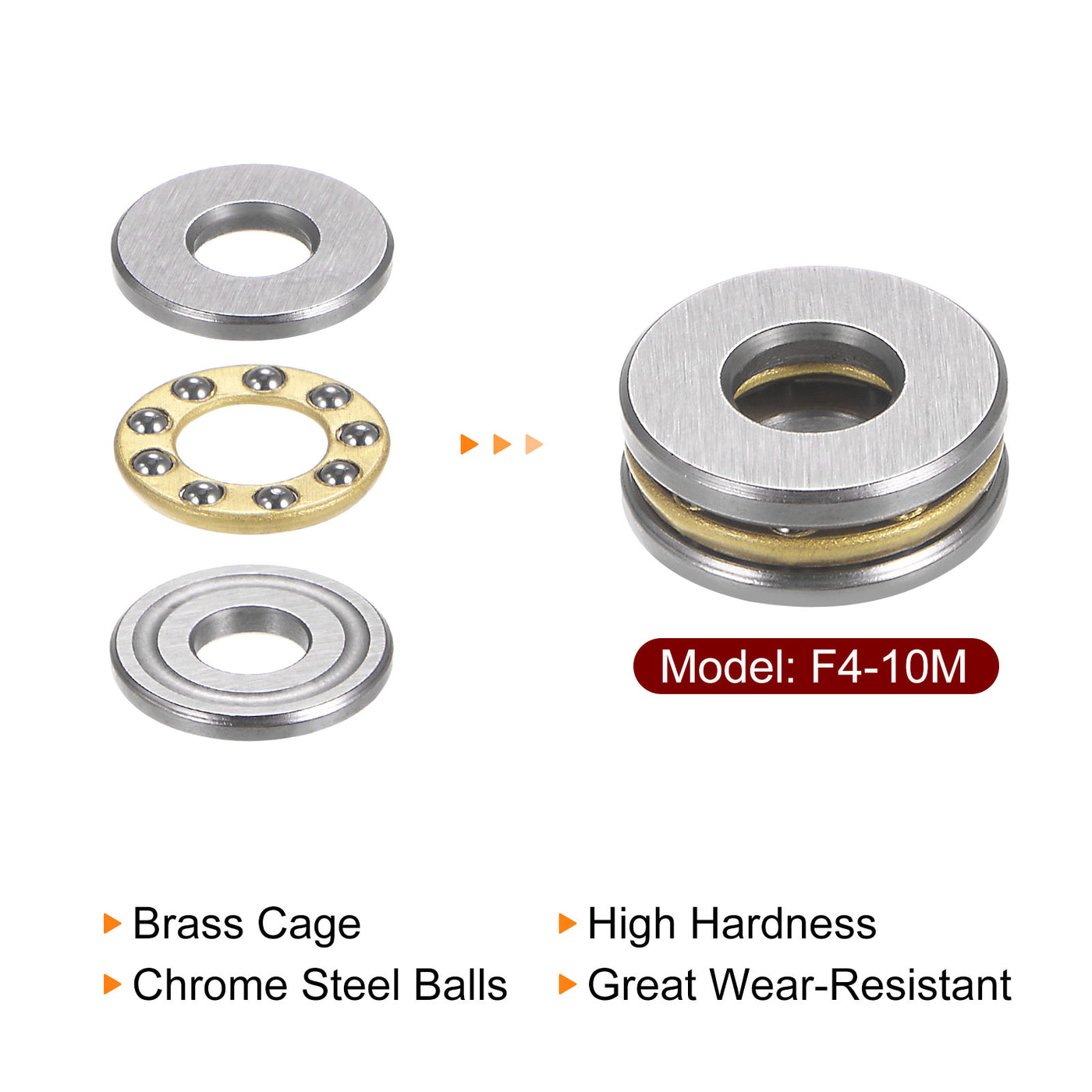 Harfington 4pcs F4-10M Miniature Thrust Ball Bearings 4x10x4mm Chrome Steel with Washers