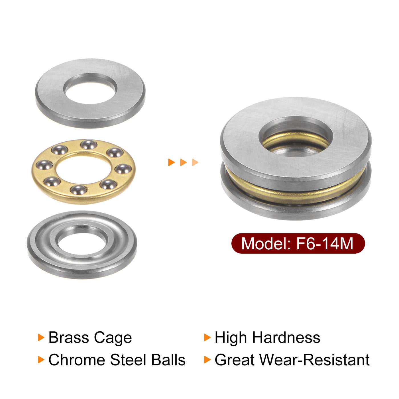 Harfington 4pcs F6-14M Miniature Thrust Ball Bearings 6x14x5mm Chrome Steel with Washers