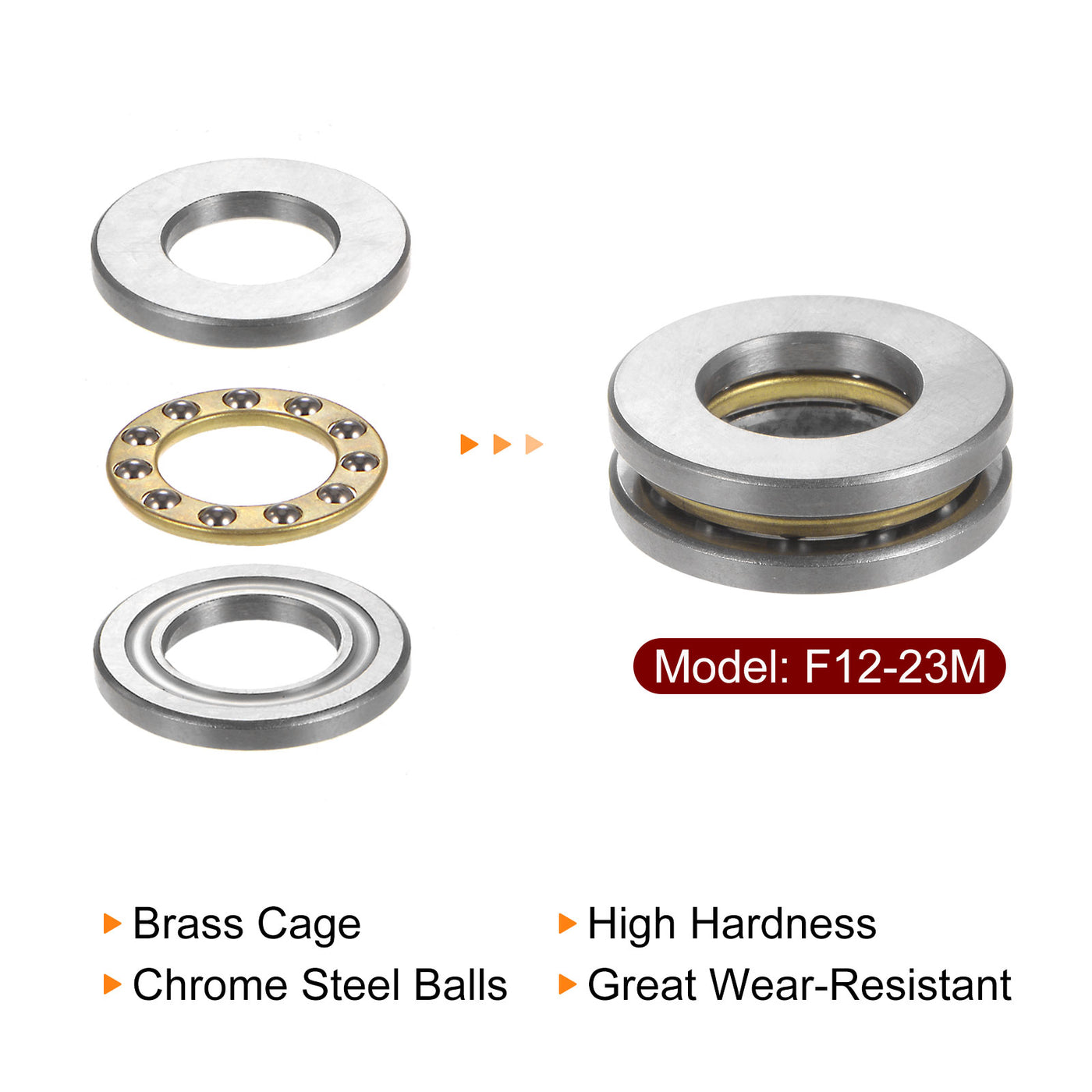 Harfington 5pcs F12-23M Miniature Thrust Ball Bearings 12x23x7.5mm Chrome Steel with Washer