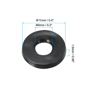 Harfington M5 Rubber Flat Washer, 10pcs 5mm ID 11mm OD 1.6mm Thick Sealing Spacer Gasket