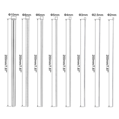 Harfington 19Pcs 304 Stainless Steel Round Rods 2/2.5/3/4/5/6/8/10mm Dia 200mm Length