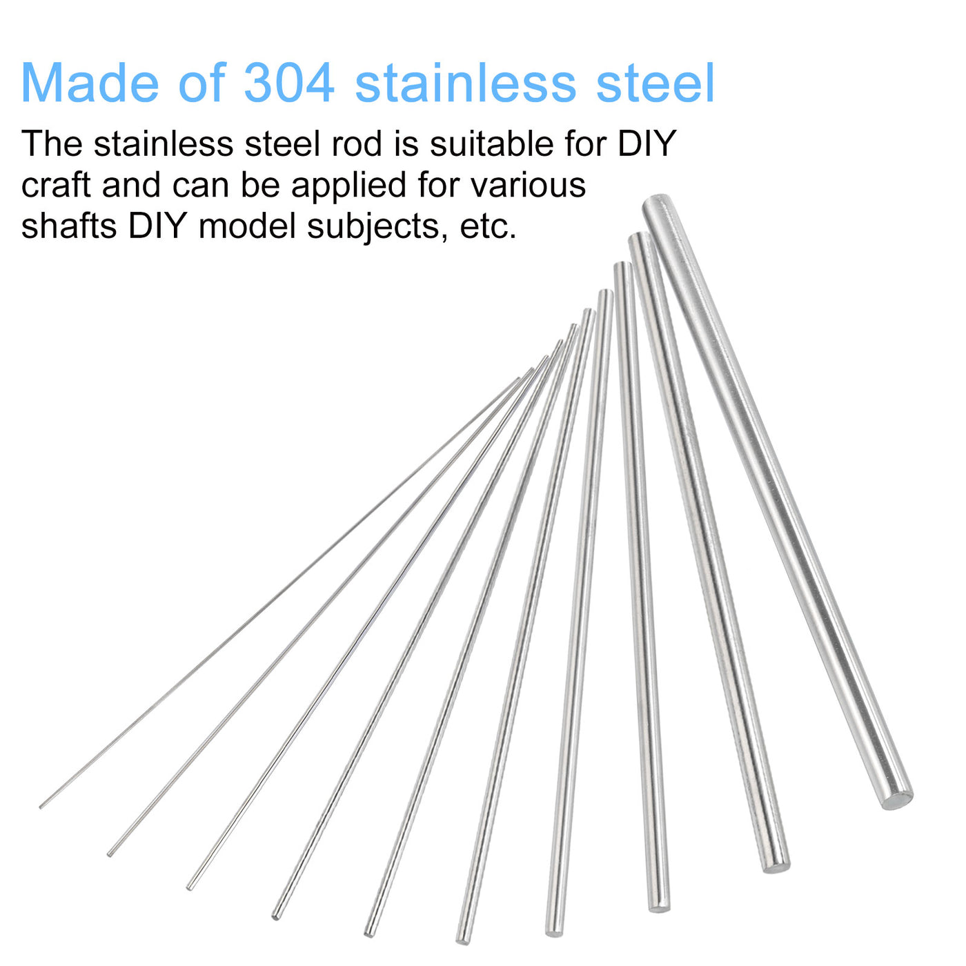 Harfington 19Pcs 304 Stainless Steel Round Rods 2/2.5/3/4/5/6/8/10mm Dia 400mm Length