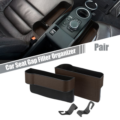 Harfington PU Leather Car Seat Gap Filler Multi-function Cup Holder Car Seat Organizer Console Side Pocket Storage Box with 2 Hook Up - Pack of 2