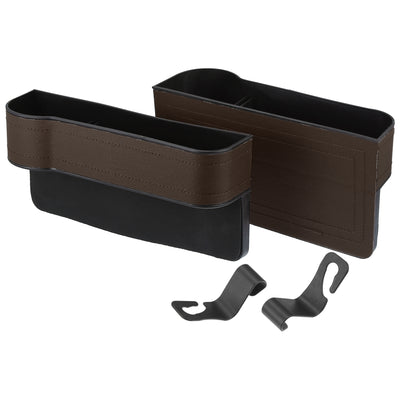 Harfington PU Leather Car Seat Gap Filler Multi-function Cup Holder Car Seat Organizer Console Side Pocket Storage Box with 2 Hook Up - Pack of 2