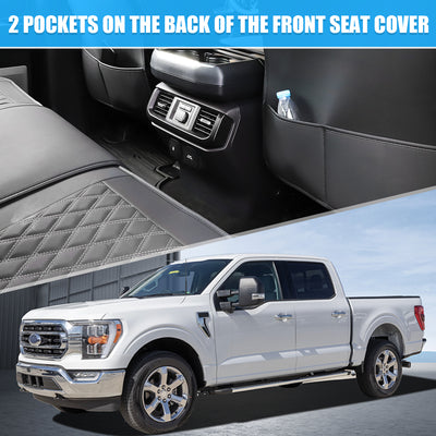 Harfington Uxcell Front Rear Seat Cover for Ford F150 2009-2014 for Ford F-150 2015-2018 2019-2023 Seat Protectors Pad Waterproof Faux Leather Black 5 Pcs