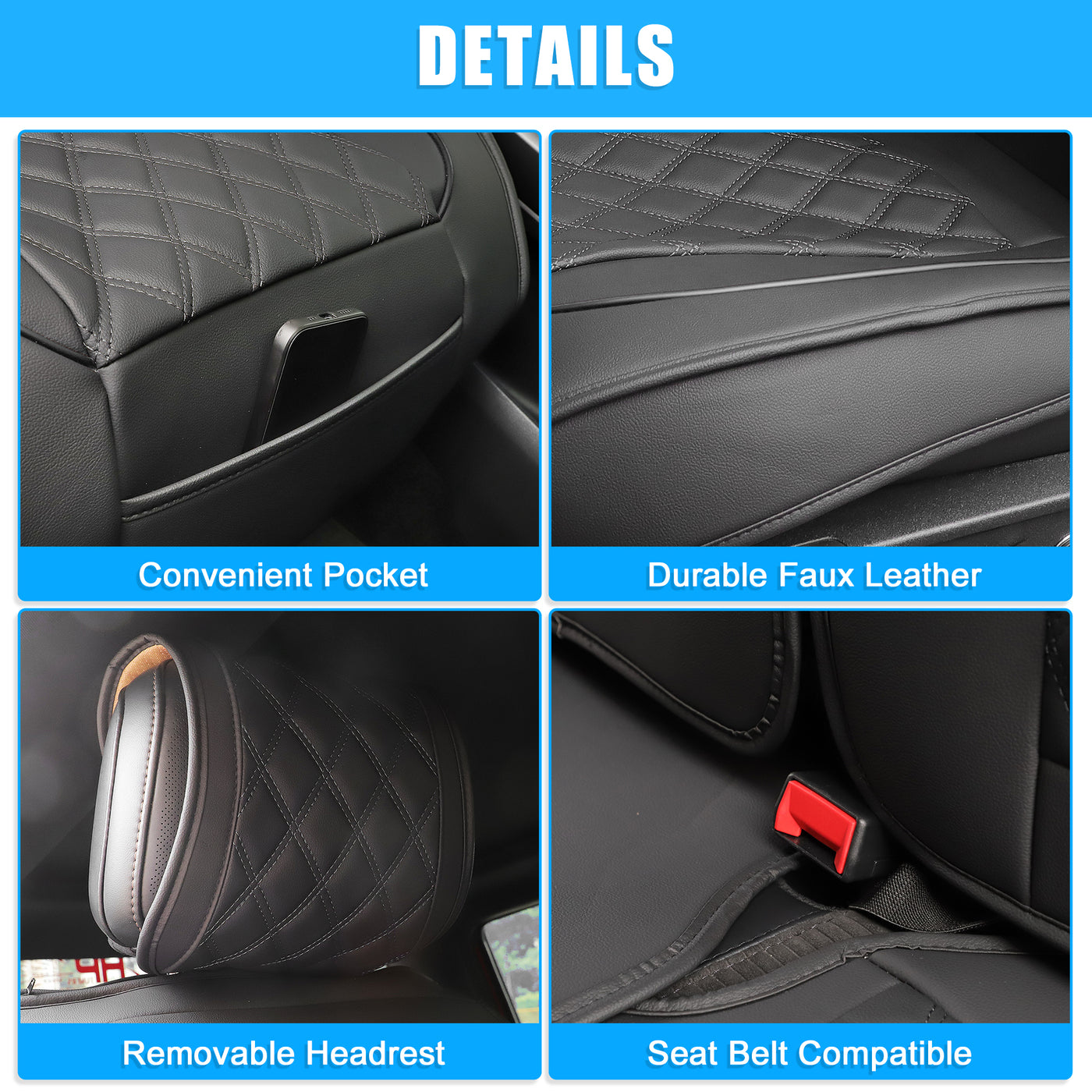 uxcell Uxcell Front Rear Seat Cover for Ford F150 2009-2014 for Ford F-150 2015-2018 2019-2023 Seat Protectors Pad Waterproof Faux Leather Black 5 Pcs