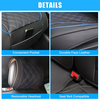 Harfington Uxcell Front Seat Cover for Ford F150 2009-2014 for Ford F-150 2015-2018 2019-2023 Seat Protectors Pad Waterproof Faux Leather Pickup Cover Black Blue 2 Pcs
