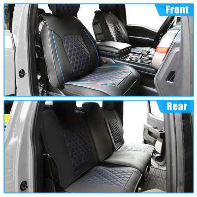 Harfington Uxcell Car Front Rear Seat Covers for Chevrolet Silverado 1500 2007-2017 for Chevy Silverado 1500 2018-2023 2024 Waterproof Faux Leather Black Blue 5 Pcs