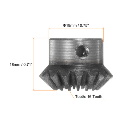 Harfington 2pcs Bevel Gears 1.5M 16 Teeth 8mm Shaft Hole Tapered Bevel Pinion Gear