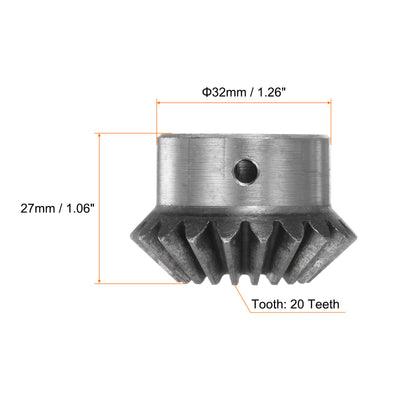 Harfington 2pcs Bevel Gears 2M 20 Teeth 14mm Hole Tapered Bevel Pinion Gear, 5mm Keyway