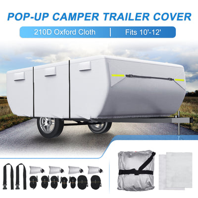 Harfington Uxcell Waterproof Pop-up Camper Trailer Cover Fits 10'-12' RV Cover Anti-UV with 3+2 Straps and Air Vents Protection for Motorhome Silver Tone