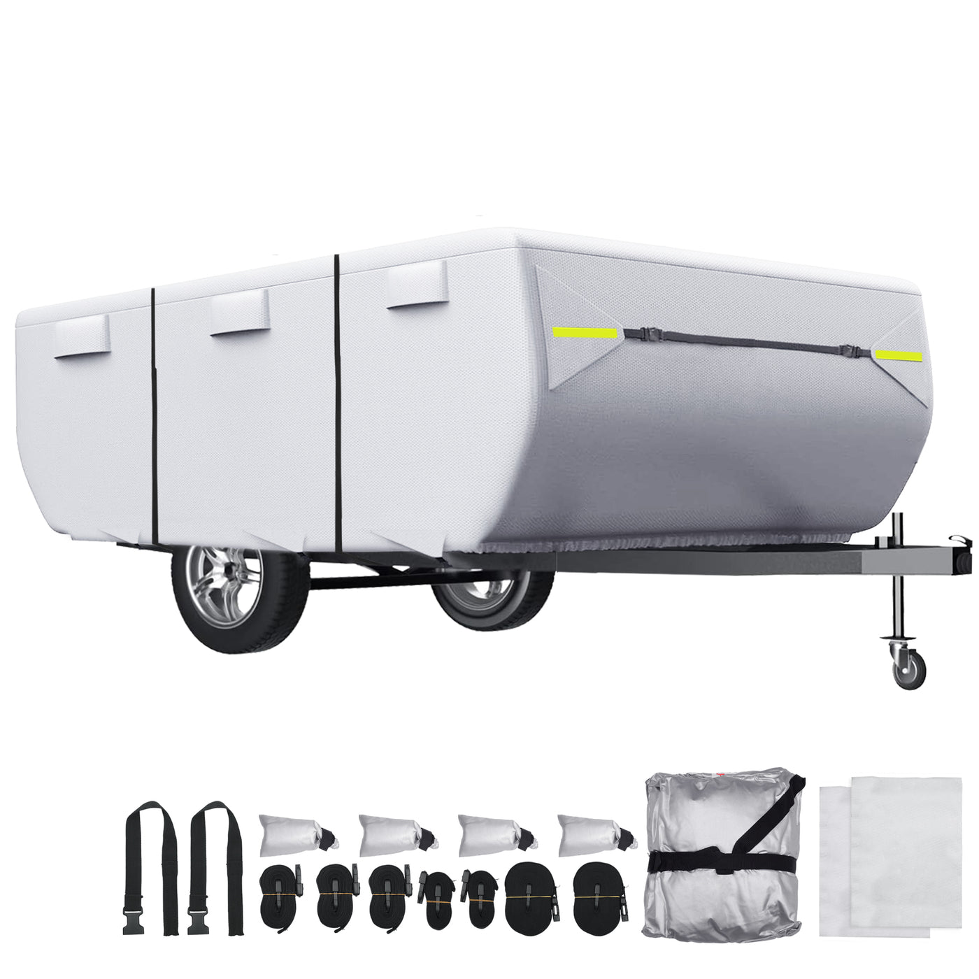uxcell Uxcell Waterproof Pop-up Camper Trailer Cover Fits 10'-12' RV Cover Anti-UV with 3+2 Straps and Air Vents Protection for Motorhome Silver Tone