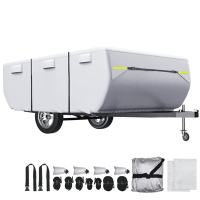 Harfington Uxcell Waterproof Pop-up Camper Trailer Cover Fits 10'-12' RV Cover Anti-UV with 3+2 Straps and Air Vents Protection for Motorhome Silver Tone