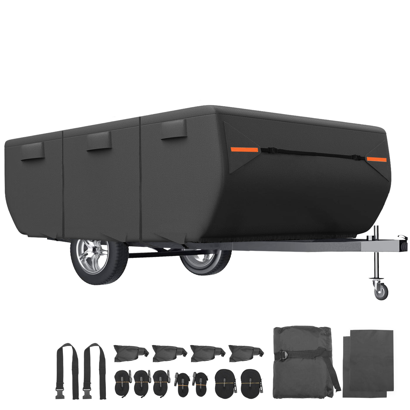 uxcell Uxcell Waterproof Pop-up Camper Trailer Cover Fits 12'-14' RV Cover Anti-UV with 3+2 Straps and Air Vents Protection for Motorhome Black