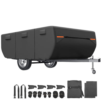 Harfington Uxcell Waterproof Pop-up Camper Trailer Cover Fits 12'-14' RV Cover Anti-UV with 3+2 Straps and Air Vents Protection for Motorhome Black