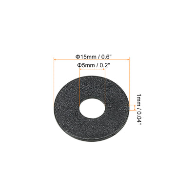Harfington M5 Nylon Flat Washer, 200pcs 5mm ID 15mm OD 1mm Thick Sealing Spacer Gasket