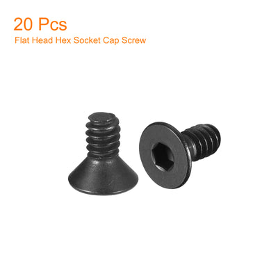 Harfington Uxcell #4-40x1/4" Flat Head Socket Cap Screws, 10.9 Grade Carbon, Black, 20pcs