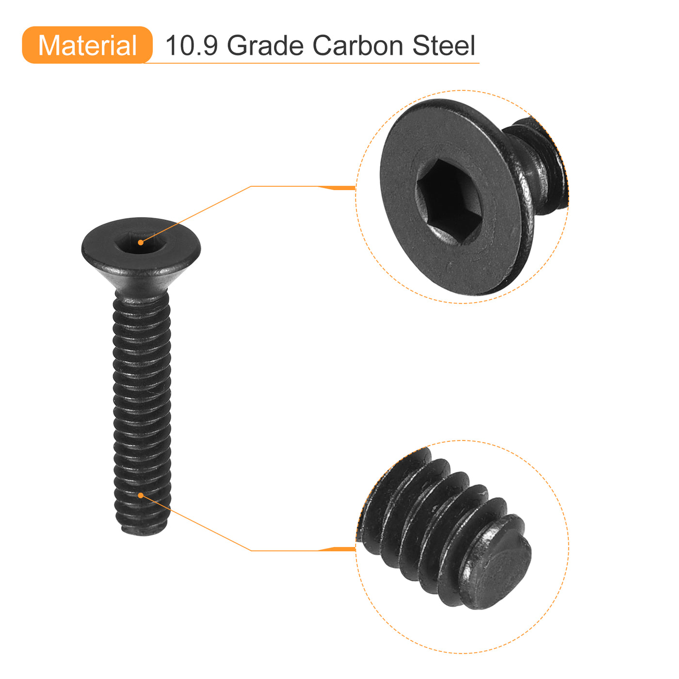 uxcell Uxcell #4-40x5/8" Flat Head Socket Cap Screws, 10.9 Grade Carbon, Black, 20pcs