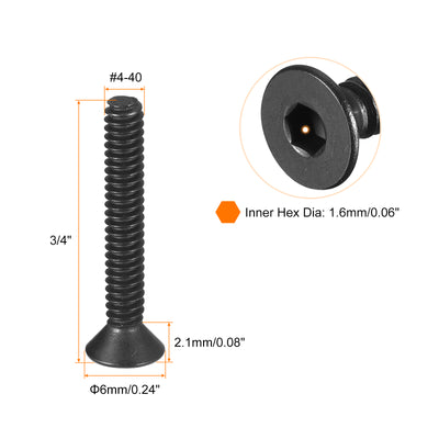 Harfington Uxcell #4-40x3/4" Flat Head Socket Cap Screws, 10.9 Grade Carbon, Black, 10pcs