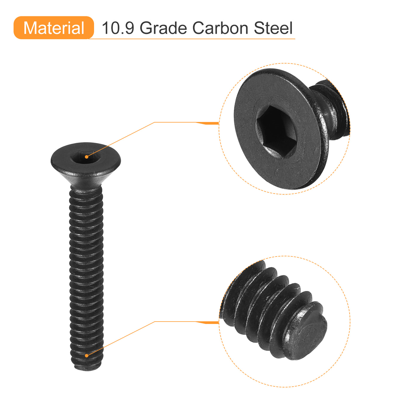 uxcell Uxcell #4-40x3/4" Flat Head Socket Cap Screws, 10.9 Grade Carbon, Black, 10pcs