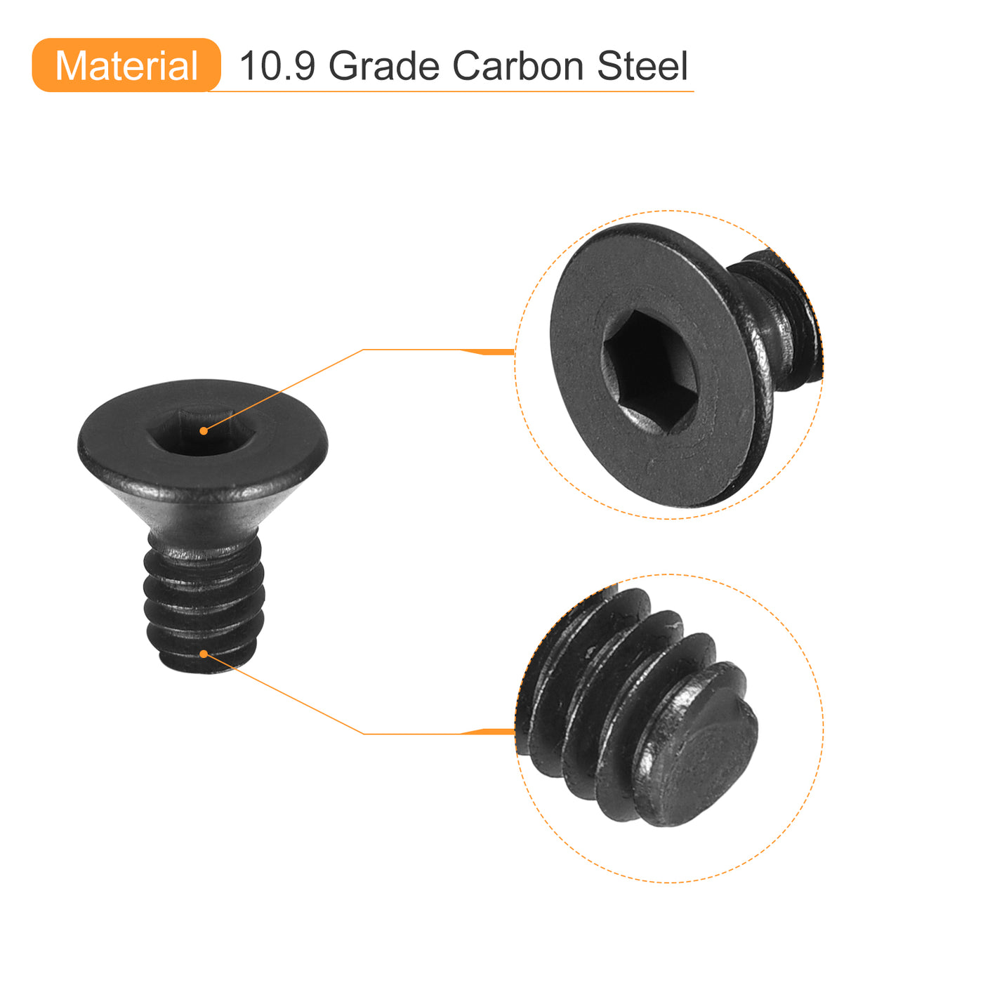 uxcell Uxcell #5-40x1/4" Flat Head Socket Cap Screws, 10.9 Grade Carbon, Black, 20pcs