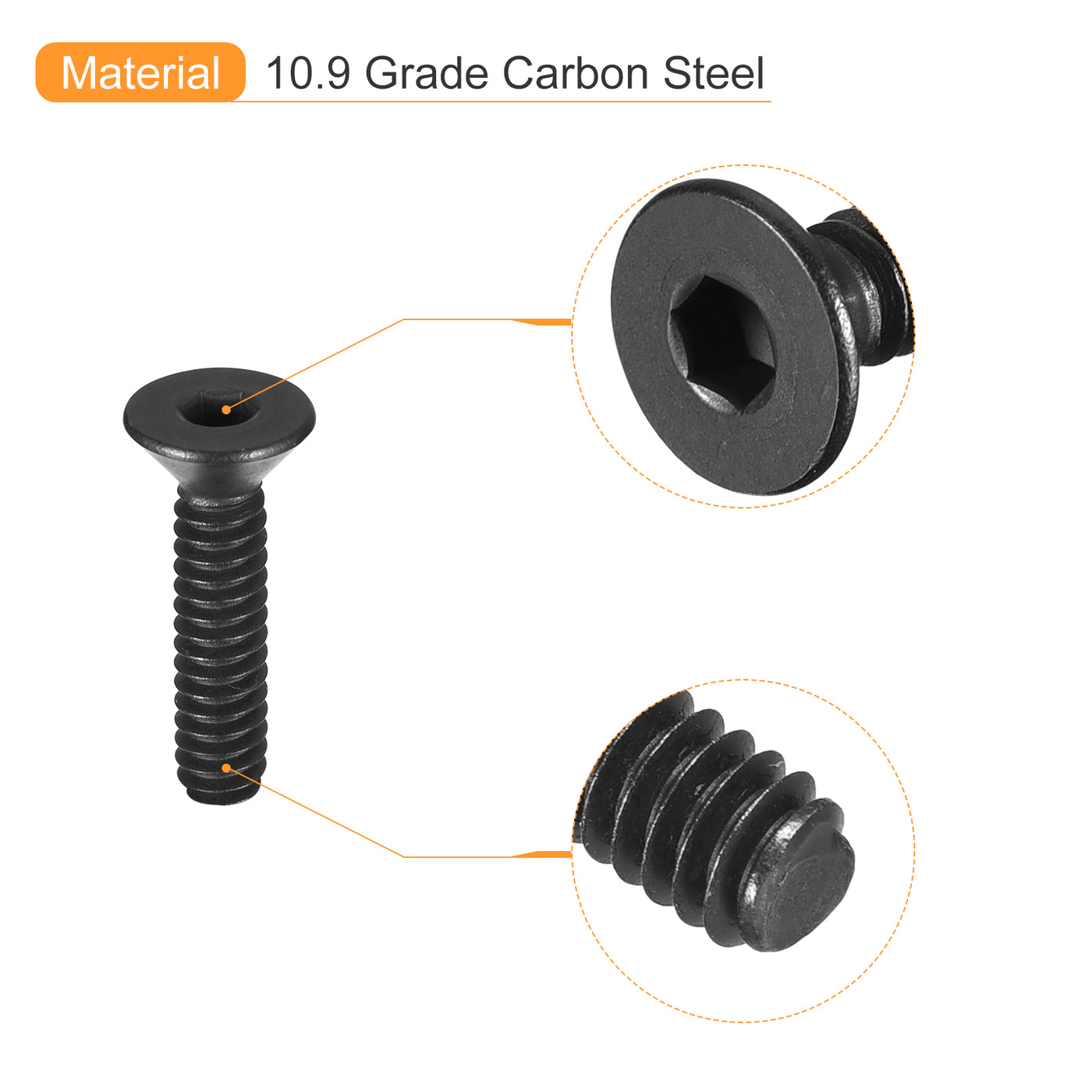uxcell Uxcell #5-40x1/2" Flat Head Socket Cap Screws, 10.9 Grade Carbon, Black, 20pcs