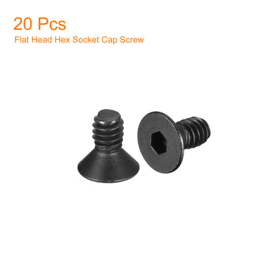 Harfington Uxcell #6-32x1/4" Flat Head Socket Cap Screws, 10.9 Grade Carbon, Black, 20pcs
