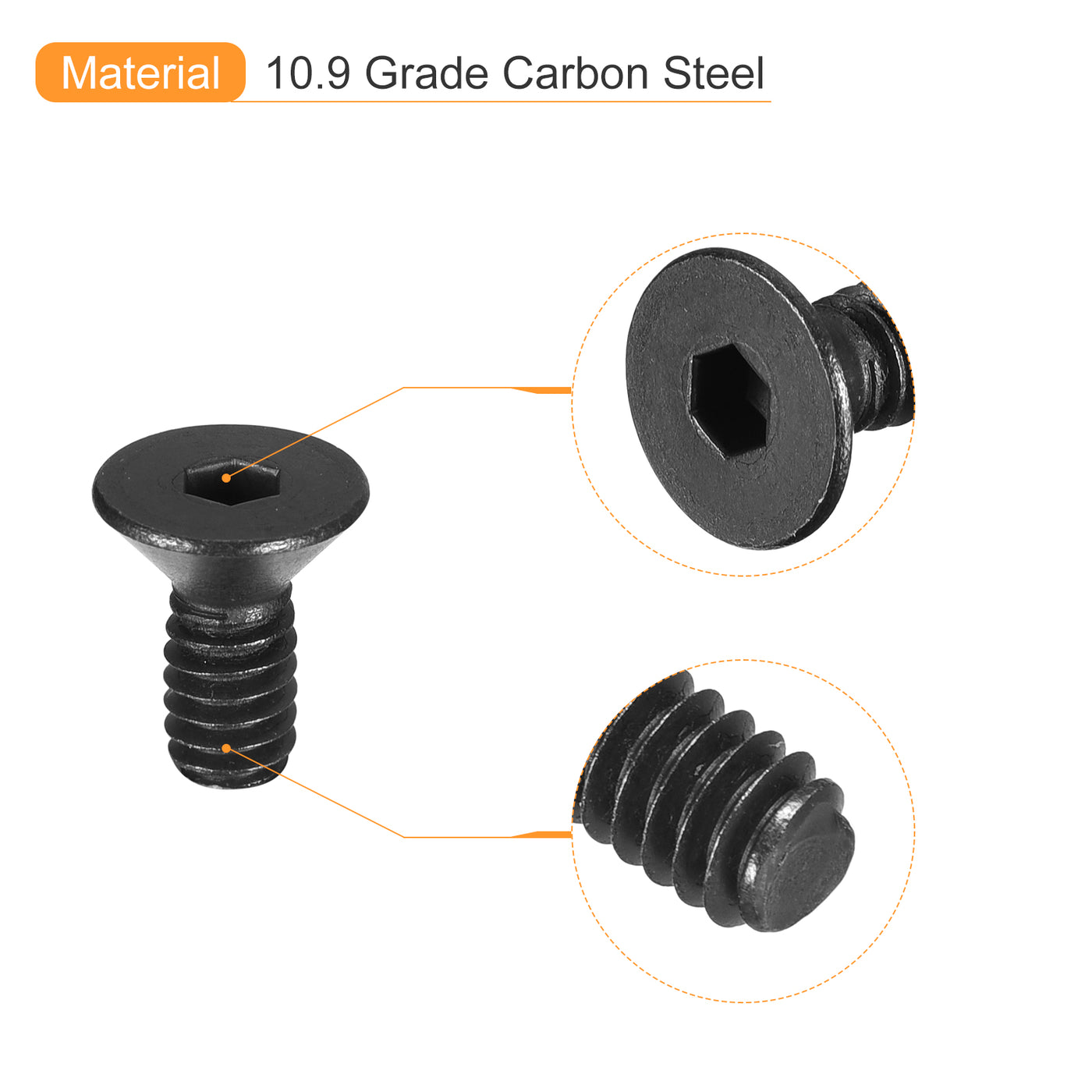 uxcell Uxcell #6-32x3/8" Flat Head Socket Cap Screws, 10.9 Grade Carbon, Black, 20pcs