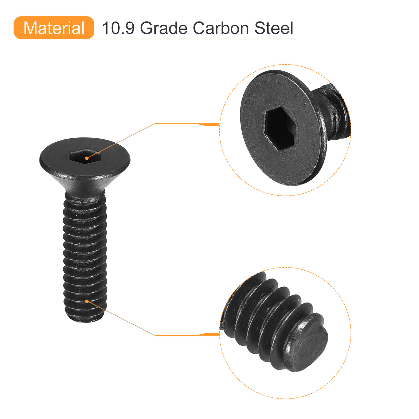 uxcell Uxcell #6-32x5/8" Flat Head Socket Cap Screws, 10.9 Grade Carbon, Black, 10pcs