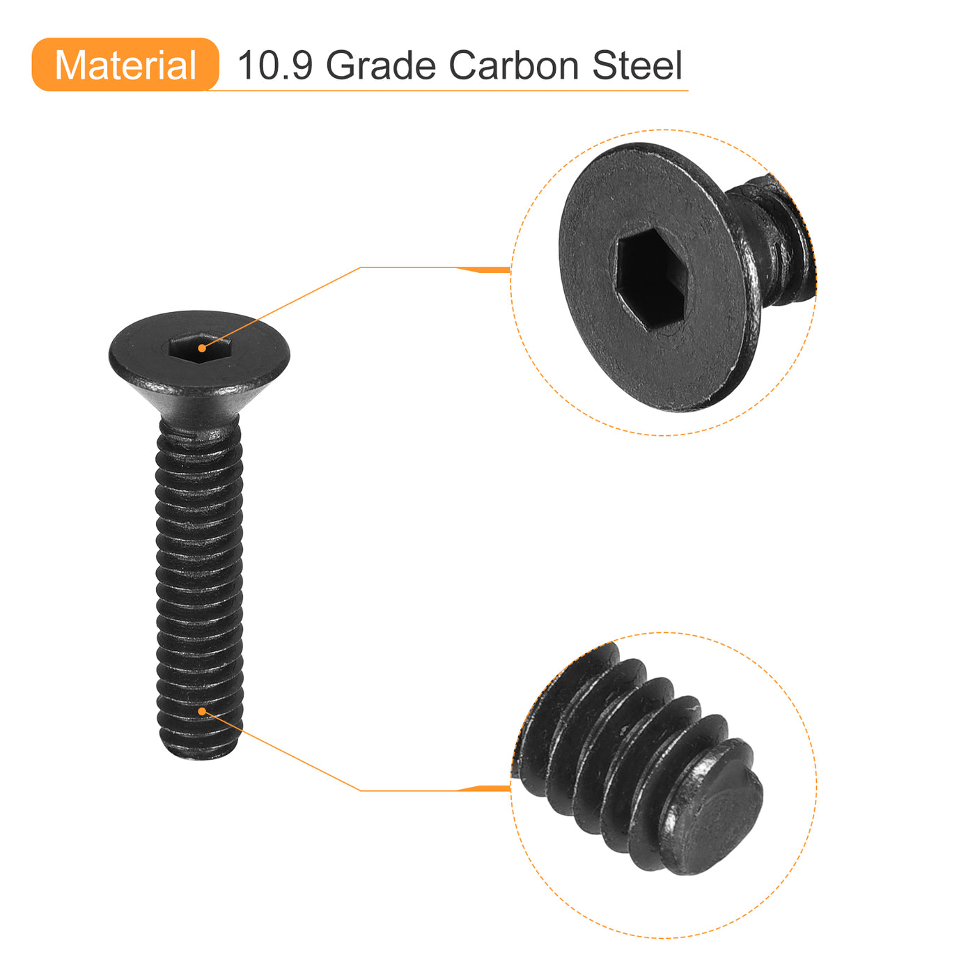 uxcell Uxcell #6-32x3/4" Flat Head Socket Cap Screws, 10.9 Grade Carbon, Black, 10pcs