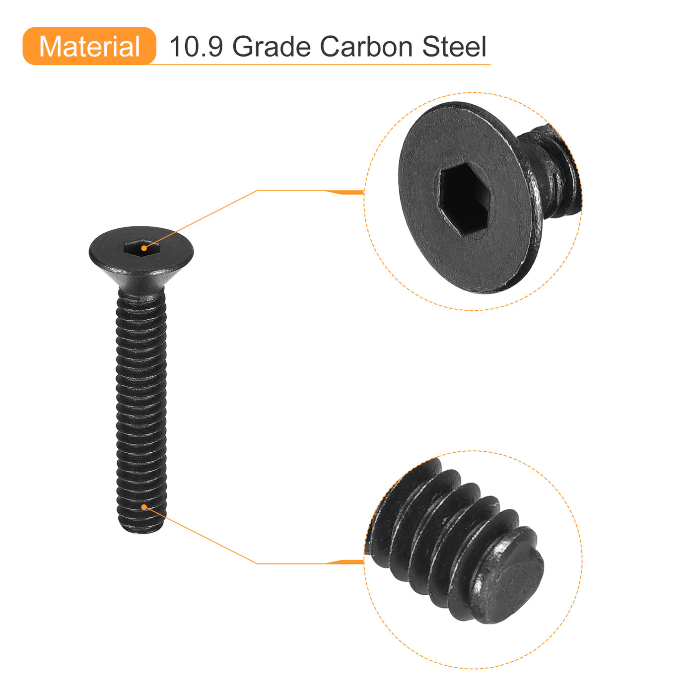 uxcell Uxcell #6-32x1" Flat Head Socket Cap Screws, 10.9 Grade Carbon, Black, 10pcs