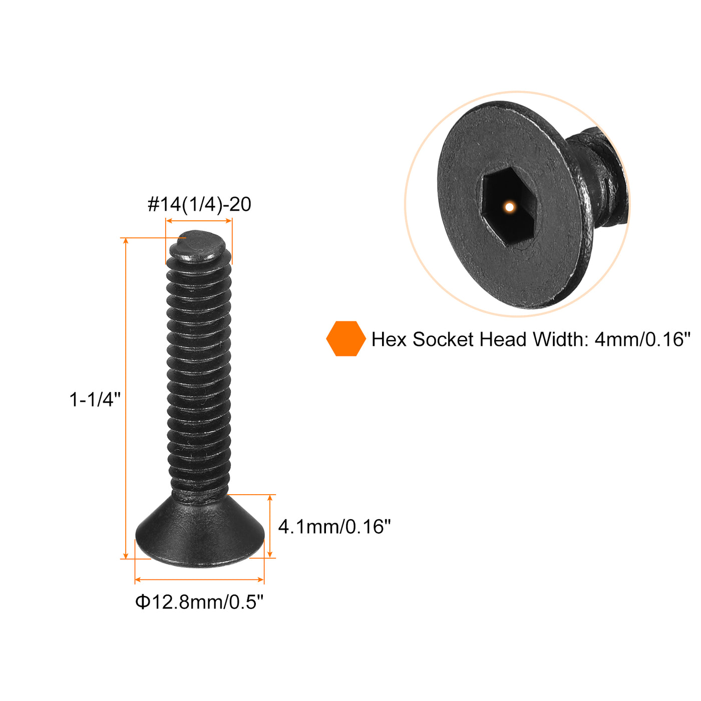 uxcell Uxcell #8-32x3/4" Flat Head Socket Cap Screws, 10.9 Grade Carbon, Black, 20pcs