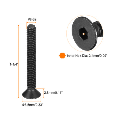 Harfington Uxcell #8-32x1-1/4" Flat Head Socket Cap Screws, 10.9 Grade Carbon, Black, 10pcs