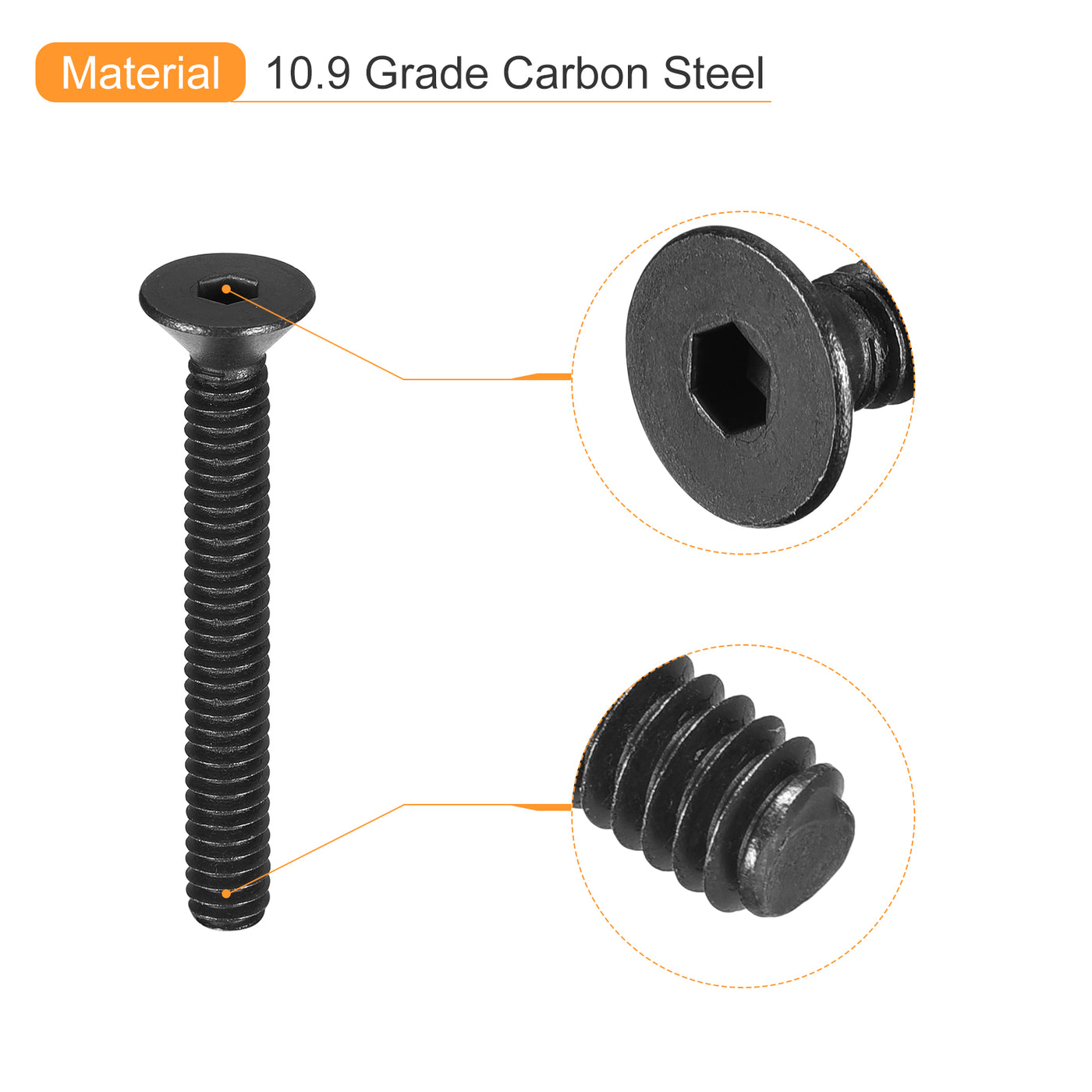 uxcell Uxcell #8-32x1-1/4" Flat Head Socket Cap Screws, 10.9 Grade Carbon, Black, 10pcs