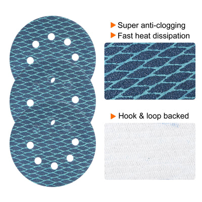 Harfington 50pcs Diamond Shape Sanding Discs 5" 80 Grit Hook & Loop Rhomb Sandpaper 8 Holes