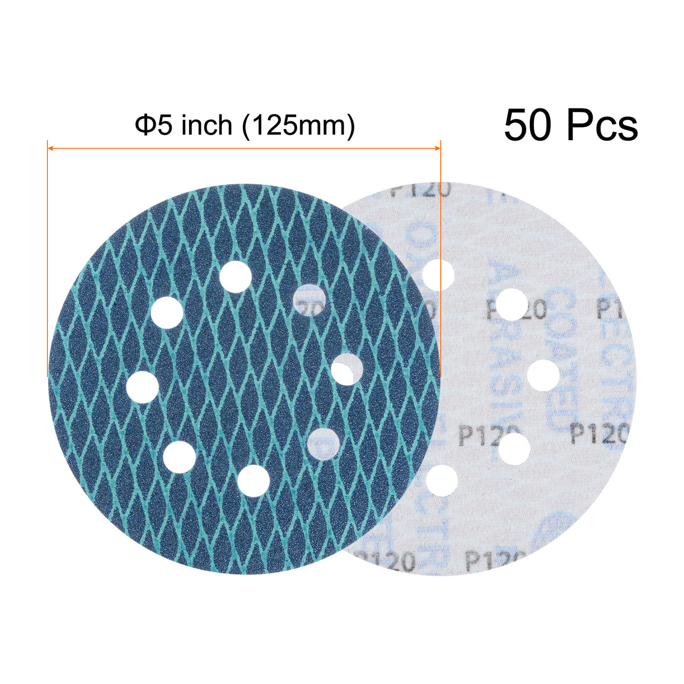 Harfington 50pcs Diamond Shape Sanding Discs 5" 120 Grit Hook & Loop Rhomb Sandpaper 8 Hole
