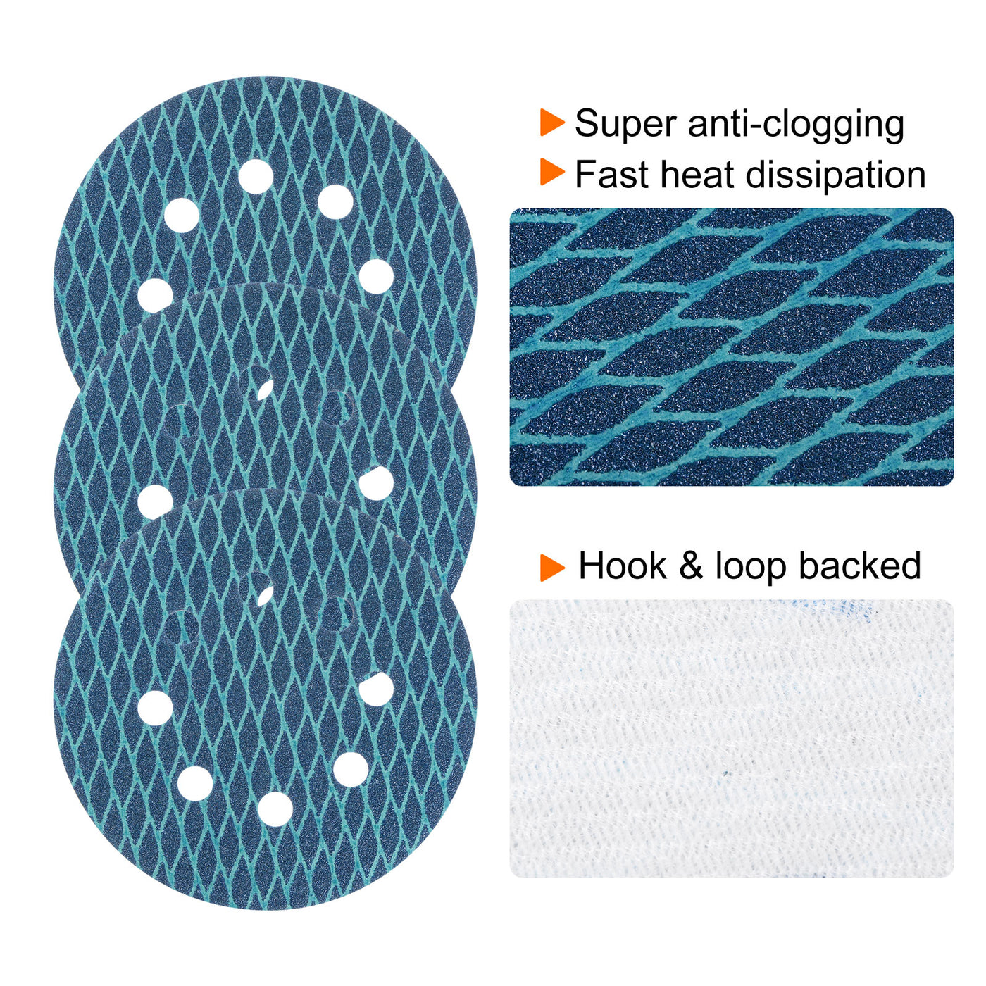 Harfington 50pcs Diamond Shape Sanding Discs 5" 120 Grit Hook & Loop Rhomb Sandpaper 8 Hole