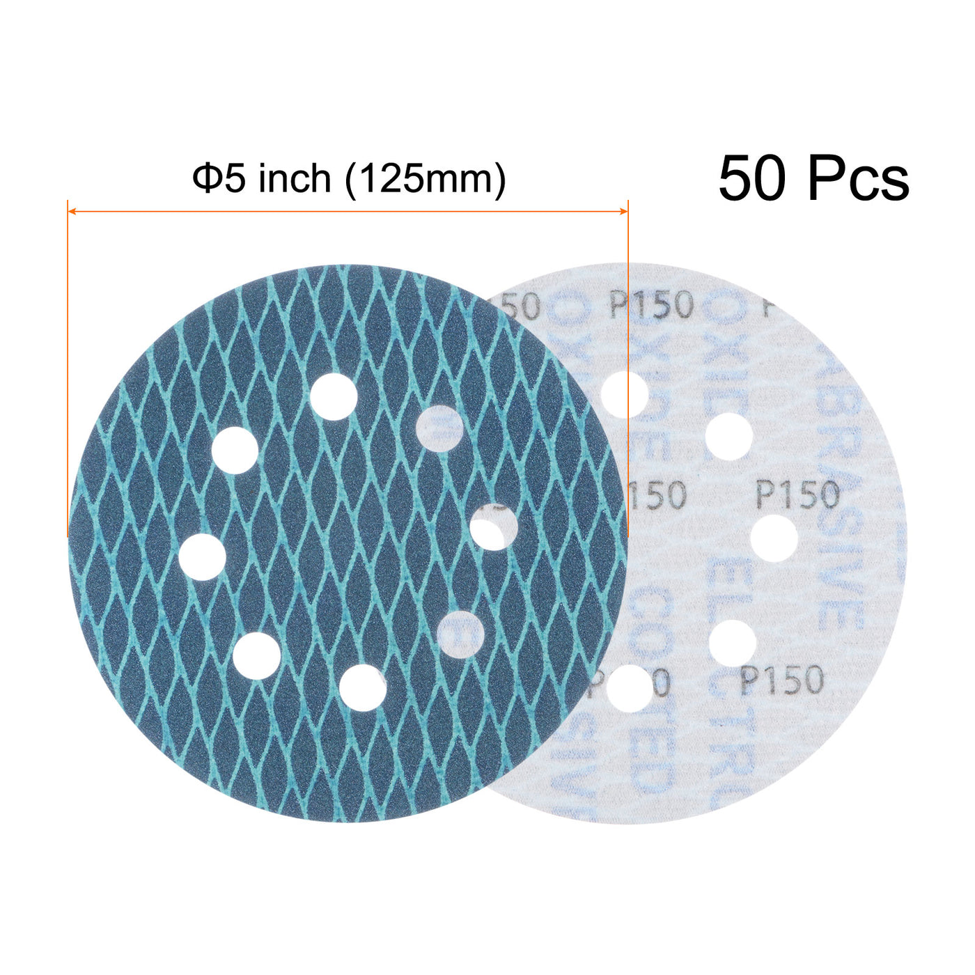 Harfington 50pcs Diamond Shape Sanding Discs 5" 150 Grit Hook & Loop Rhomb Sandpaper 8 Hole