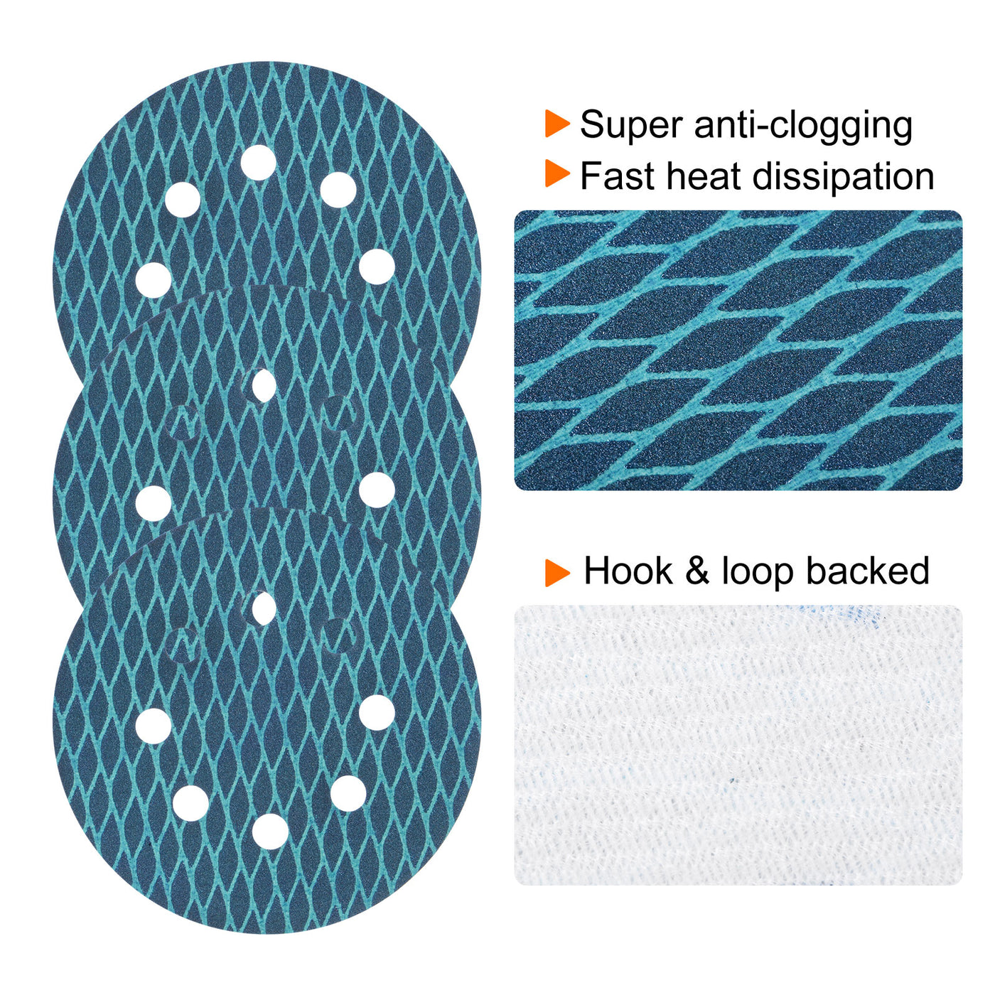 Harfington 50pcs Diamond Shape Sanding Discs 5" 180 Grit Hook & Loop Rhomb Sandpaper 8 Hole